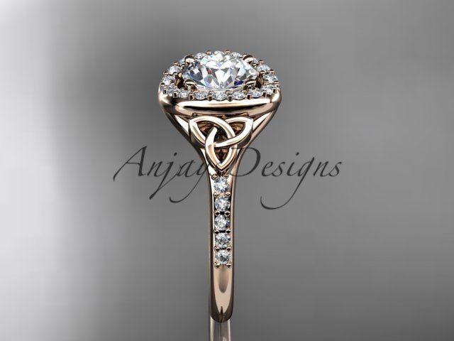 1 Carat Diamond Celtic Engagement Ring Lab Grown Diamond Halo Ring Trinity Knot Eternal Love Ring - AnjaysDesigns