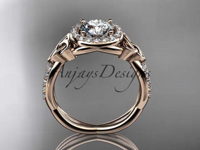 Celtic Halo Engagement Ring 1 Carat Round D VS1 Clarity IGI Certified Lab Grown Diamond Trinity Knot Wedding Ring - AnjaysDesigns