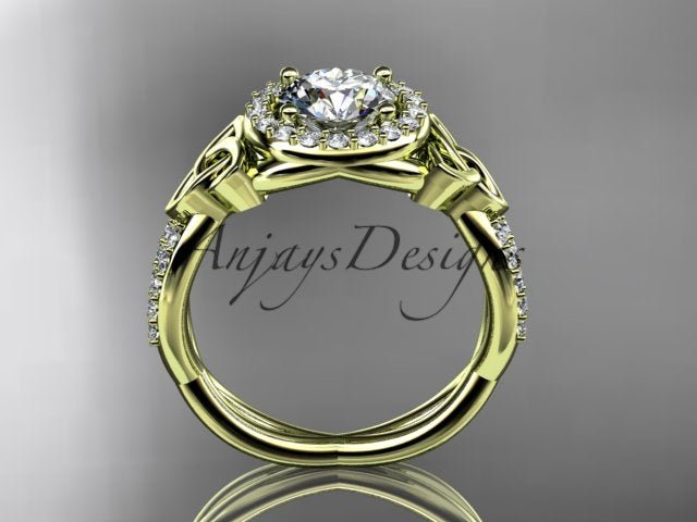 Celtic Halo Engagement Ring 1 Carat Round D VS1 Clarity IGI Certified Lab Grown Diamond Trinity Knot Wedding Ring - AnjaysDesigns