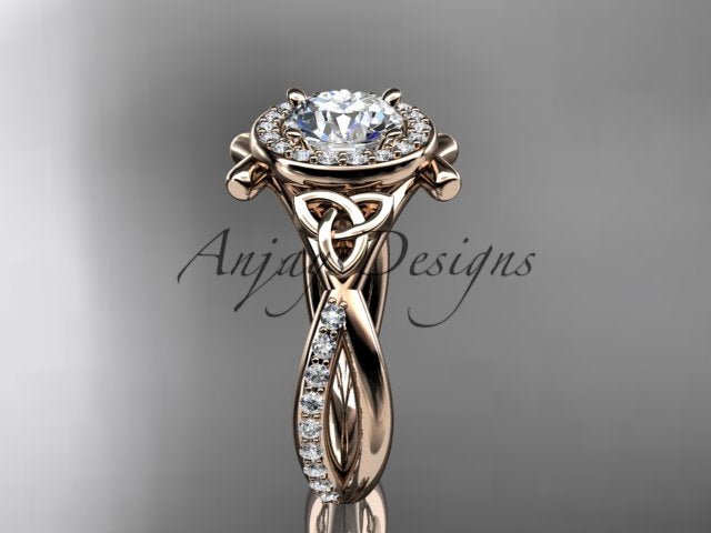 Celtic Ring Round Lab Grown Diamond Halo Ring Round VS1 IGI Certified Trinity Knot Engagement Ring - AnjaysDesigns