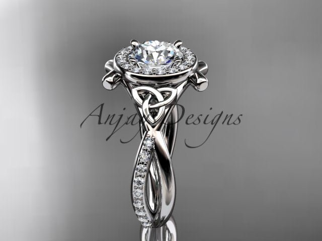 Celtic Ring Round Lab Grown Diamond Halo Ring Round VS1 IGI Certified Trinity Knot Engagement Ring - AnjaysDesigns