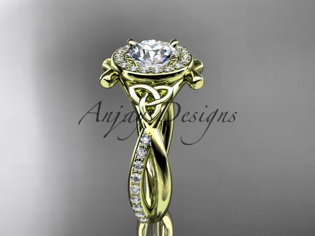Celtic Ring Round Lab Grown Diamond Halo Ring Round VS1 IGI Certified Trinity Knot Engagement Ring