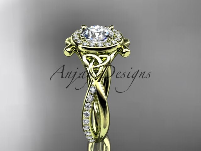 Celtic Ring Round Lab Grown Diamond Halo Ring Round VS1 IGI Certified Trinity Knot Engagement Ring - AnjaysDesigns