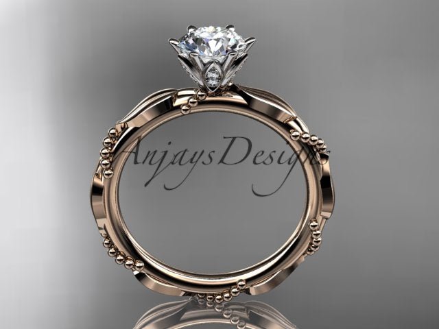 1 Carat Round Brilliant Lab Grown Diamond Nature Inspired Engagement Ring Twig Leaf CVD Diamond Ring - AnjaysDesigns