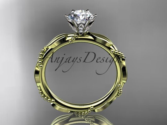 1 Carat Round Brilliant Lab Grown Diamond Nature Inspired Engagement Ring Twig Leaf CVD Diamond Ring - AnjaysDesigns