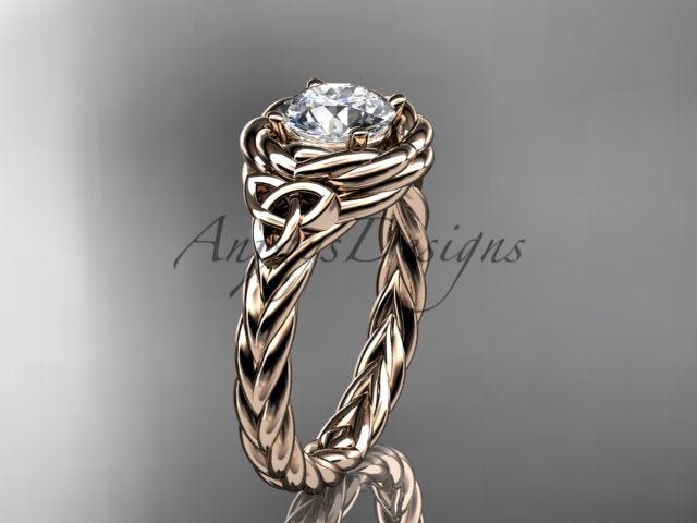 Twisted Band Rope Wedding Ring Celtic Round Lab Grown Diamond Solitaire Engagement Ring - AnjaysDesigns