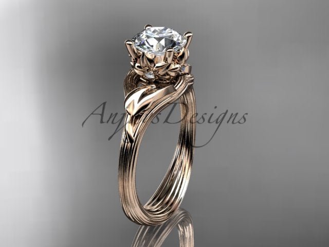 Unique flower petal engagement ring with 1 carat lab grown diamond in 14k rose gold