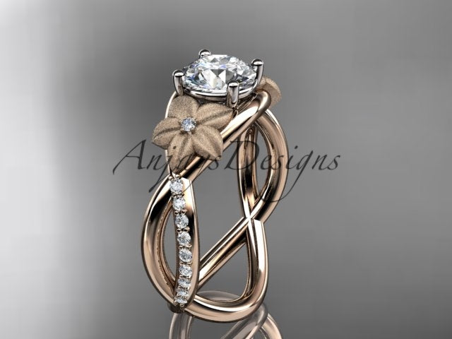 Unique flower engagement ring with 1 carat IGI certified lab grown diamond in 14k rose gold