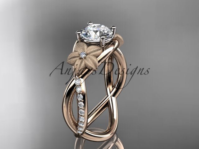 Unique flower engagement ring with 1 carat IGI certified lab grown diamond in 14k rose gold