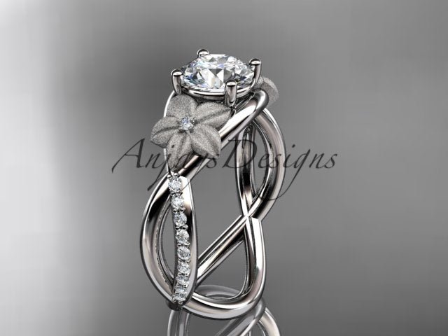 Unique flower engagement ring with 1 carat IGI certified lab grown diamond in 14k white gold