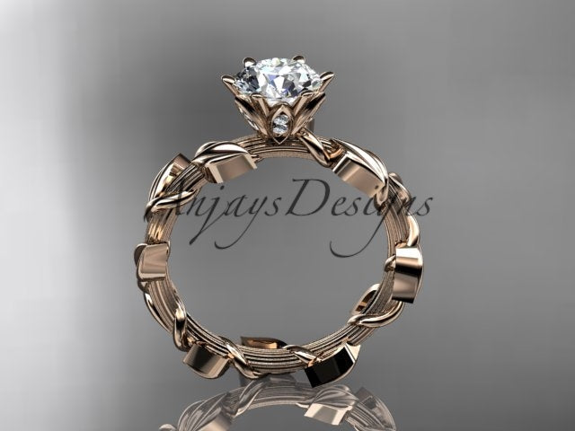 1 Carat Round Lab Grown Diamond Leaf and Vine Engagement Ring Unique Nature Inspired Diamond Ring