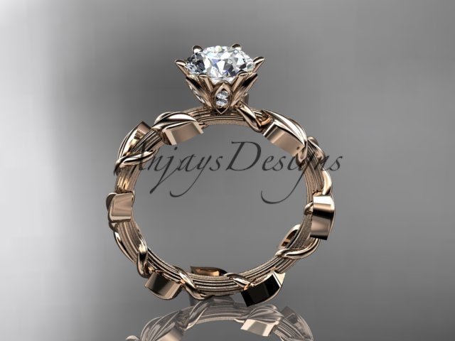 1 Carat Round Lab Grown Diamond Leaf and Vine Engagement Ring Unique Nature Inspired Diamond Ring - AnjaysDesigns