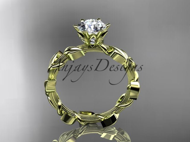 1 Carat Round Lab Grown Diamond Leaf and Vine Engagement Ring Unique Nature Inspired Diamond Ring - AnjaysDesigns