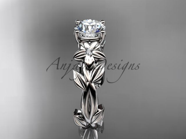 Round Diamond Nature Inspired Engagement Ring Lab Grown Diamond Unique Wedding Rings