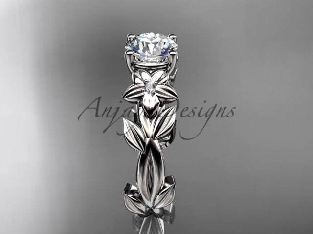 Round Diamond Nature Inspired Engagement Ring Lab Grown Diamond Unique Wedding Rings - AnjaysDesigns
