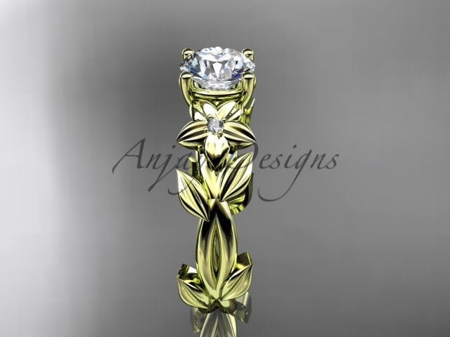 Round Diamond Nature Inspired Engagement Ring Lab Grown Diamond Unique Wedding Rings - AnjaysDesigns