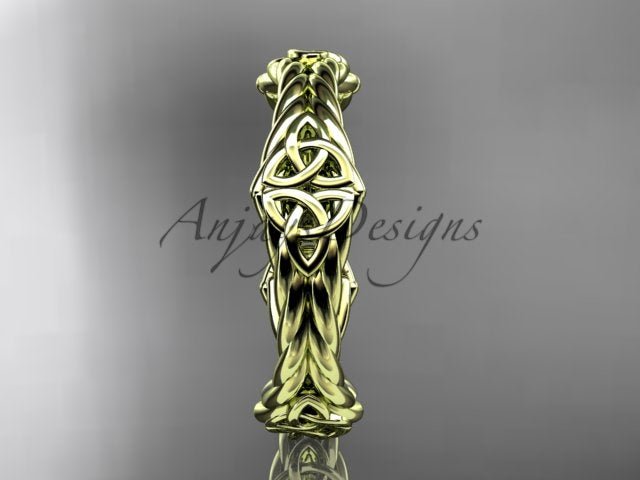 Front view of yellow gold Celtic ring with an interwoven trinity knot