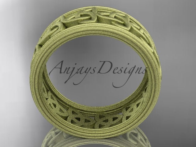 Yellow gold wedding band showing its continuous trinity knot pattern
