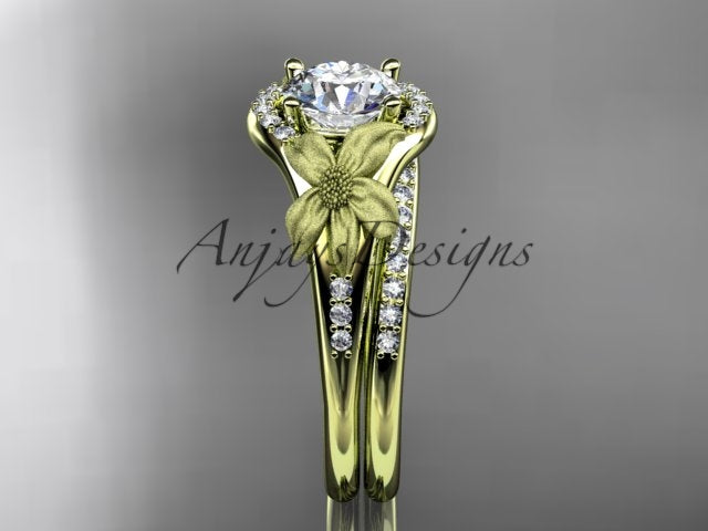 1 carat lily flower bridal set with lab grown diamond in 14k yellow gold