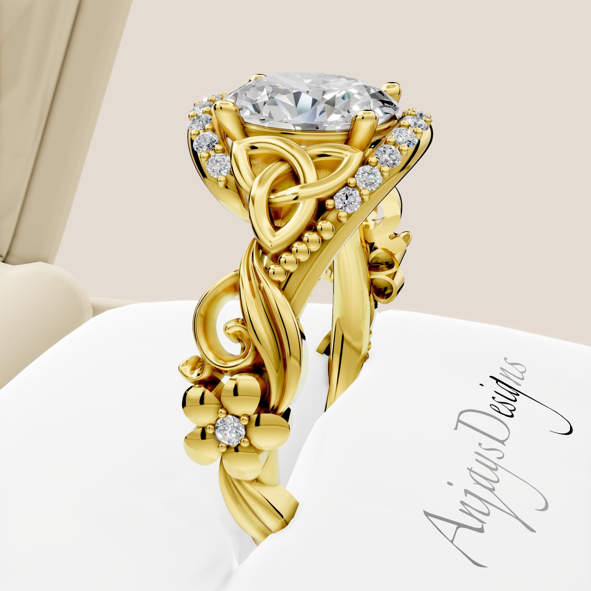 Celtic Engagement Ring 1 Carat Oval Lab Grown Diamond Wedding Ring Nature Inspired