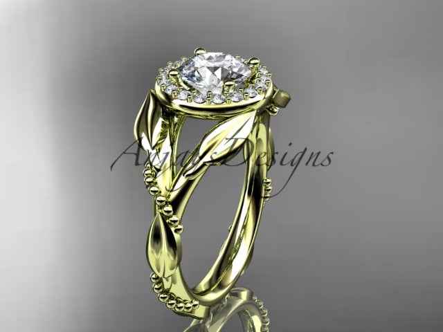 1 Carat Round Brilliant Lab Grown Diamond Nature Inspired Engagement Ring Leaf Vine CVD Diamond Ring