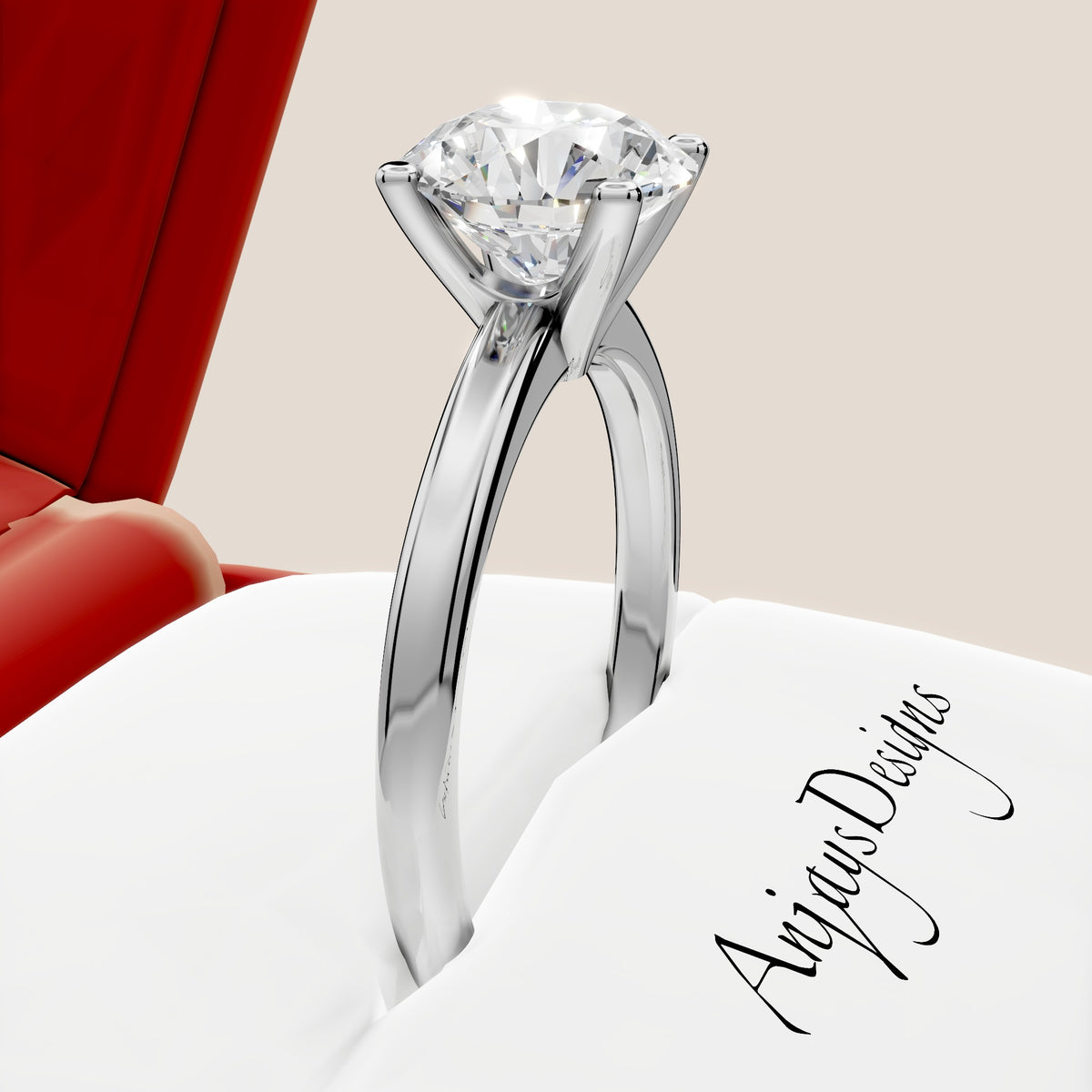 1 carat round cut lab grown diamond solitaire engagement ring with 4 prong setting in 14k white gold