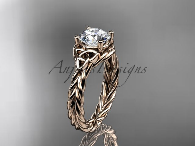 1 Carat Round Lab Grown Diamond Celtic Engagement Ring Rope Triquetra Braided Wedding Ring - 14k rose gold