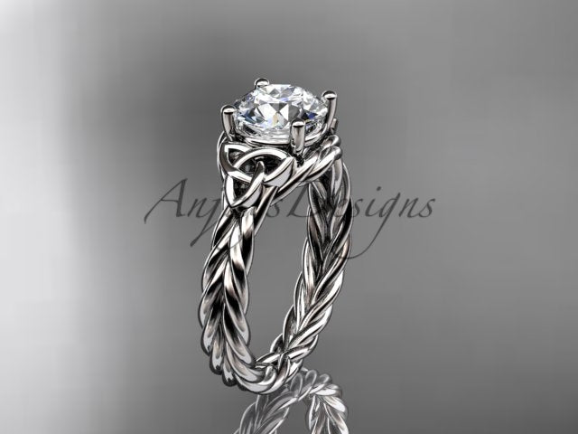 1 Carat Round Lab Grown Diamond Celtic Engagement Ring Rope Triquetra Braided Wedding Ring - 14k white gold