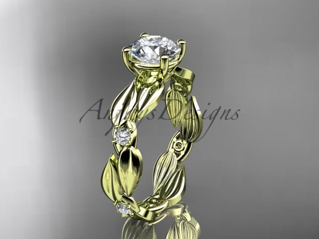 1 Carat Round Lab Grown Diamond Engagement Ring Nature Inspired Leaf Vine Wedding Ring