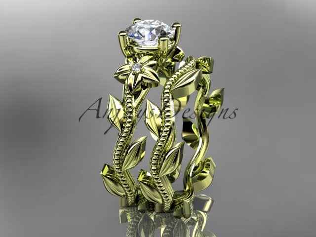 1 Carat Round Lab Grown Bridal Set Nature Inspired Engagement Ring Flower Ring Set IGI Certified