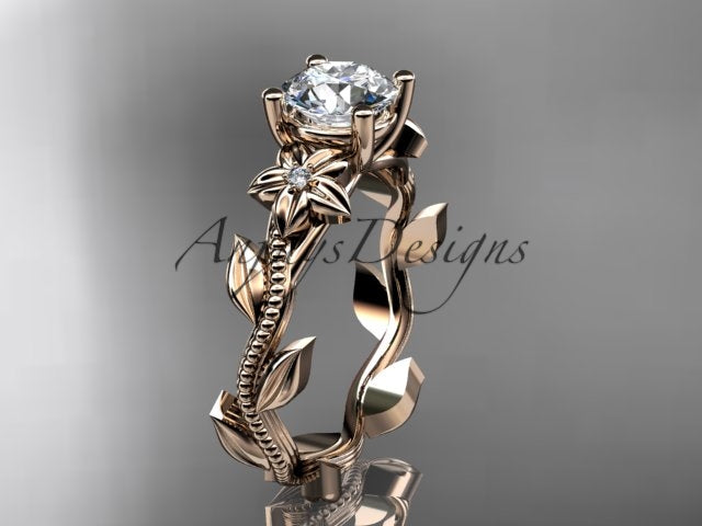 1 Carat Round Diamond Flower Engagement Ring Lab Grown Diamond Floral Ring IGI Certified Nature Inspired Ring