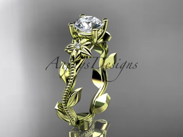 1 Carat Round Diamond Flower Engagement Ring Lab Grown Diamond Floral Ring IGI Certified Nature Inspired Ring