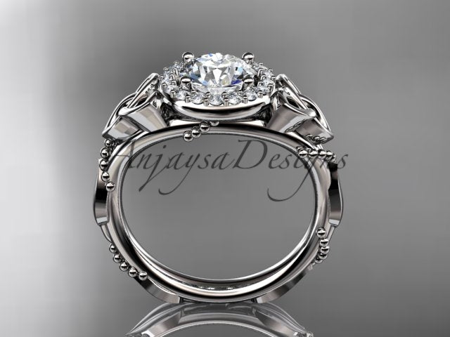 Celtic Diamond Engagement Ring 1 Carat Round Lab Grown Diamond Halo Diamond Trinity Knot Engagement Ring Nature Inspired