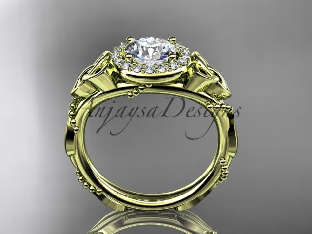 Celtic Diamond Engagement Ring 1 Carat Round Lab Grown Diamond Halo Diamond Trinity Knot Engagement Ring Nature Inspired