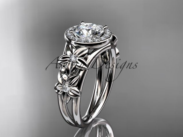 1 carat round D VS1 lab grown diamond halo flower engagement ring in 14k white gold
