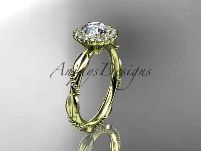 1 Carat Round Lab Grown Diamond Nature Inspired Engagement Ring Leaf Proposal Ring Beaded Ring