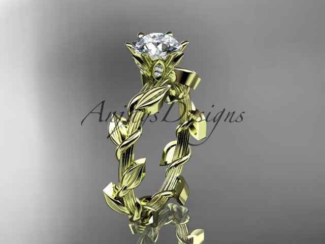1 Carat Round Lab Grown Diamond Leaf Vine Engagement Ring Unique Nature Inspired Diamond Ring