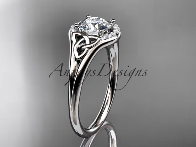 1 CT Round Lab Grown Diamond Halo Engagement Ring Celtic Trinity Knot Ring