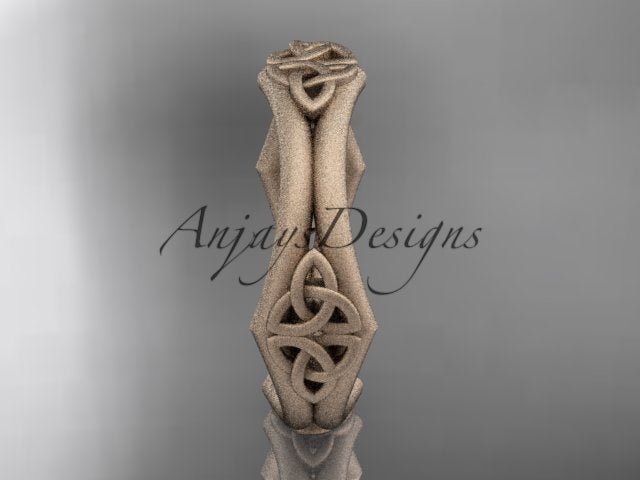 14K rose gold matte Celtic wedding band showing the central interwoven trinity knot design.