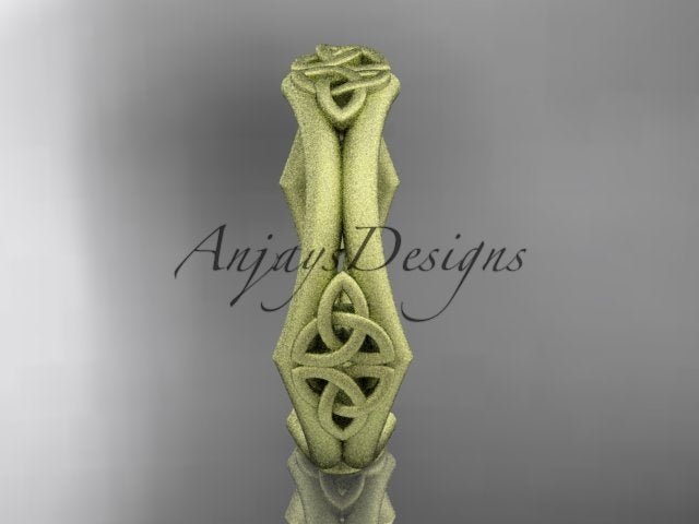 14K yellow gold matte Celtic wedding band showing the central interwoven trinity knot design.