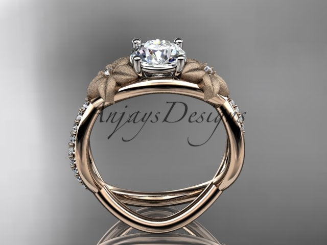 1 carat flower engagement ring with lab grown diamond in 14k rose gold