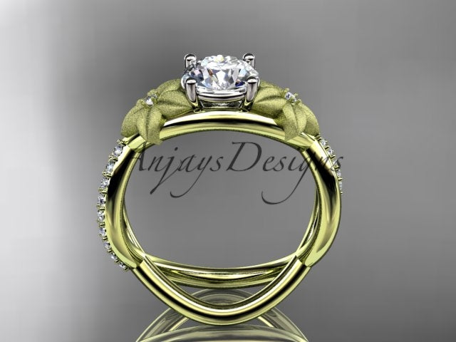 1 carat flower engagement ring with lab grown diamond in 14k yellow gold