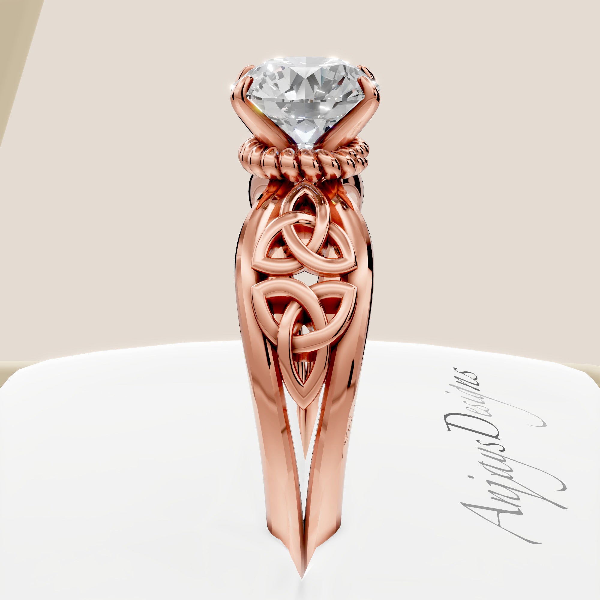 Celtic Engagement Ring 2 Carat Round Lab Grown Diamond Trinity Knot Wedding Ring Triquetra Diamond Ring