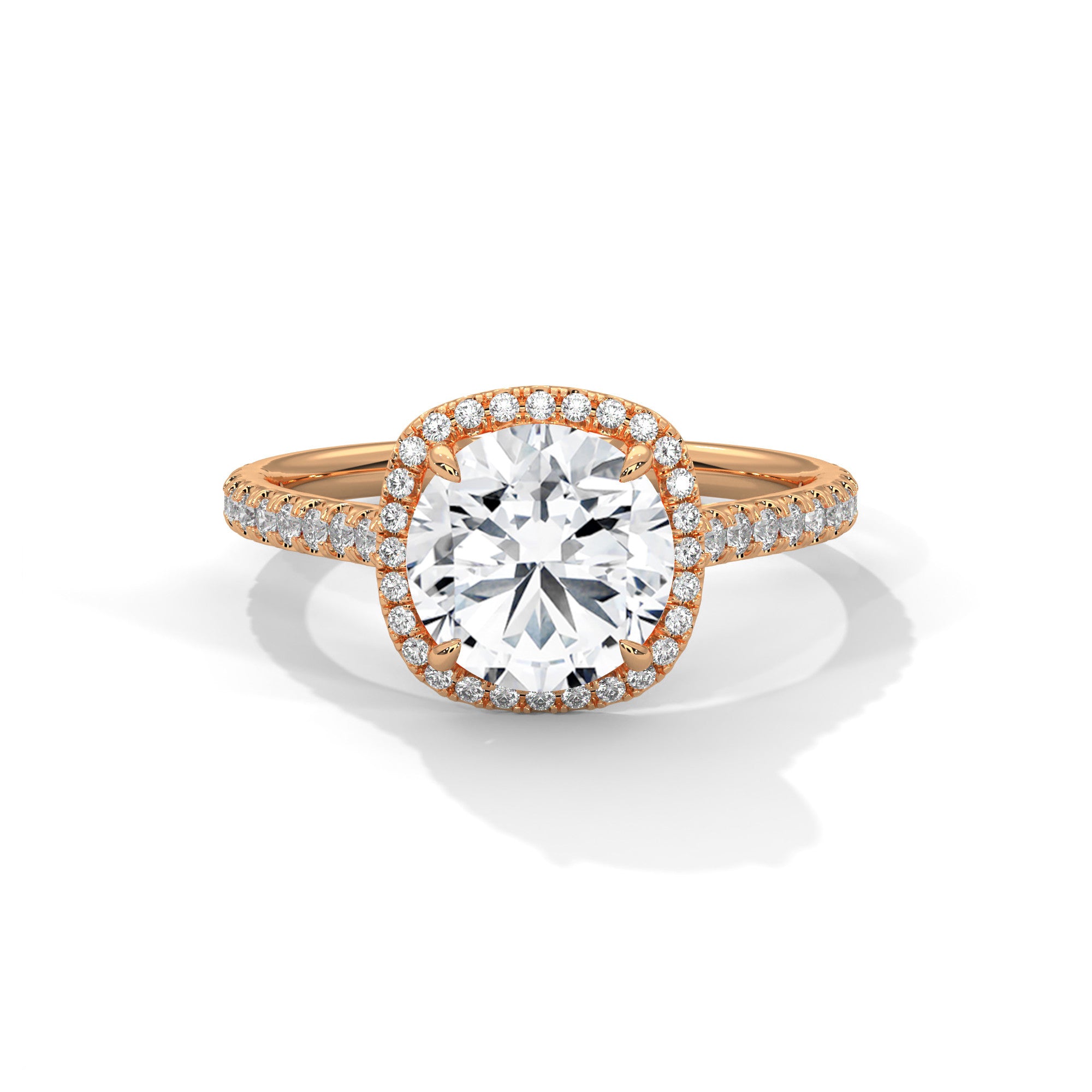 2 Carat Round Cut Lab Grown Diamond Halo Engagement Ring 4 Prong Eagle Claw Ring