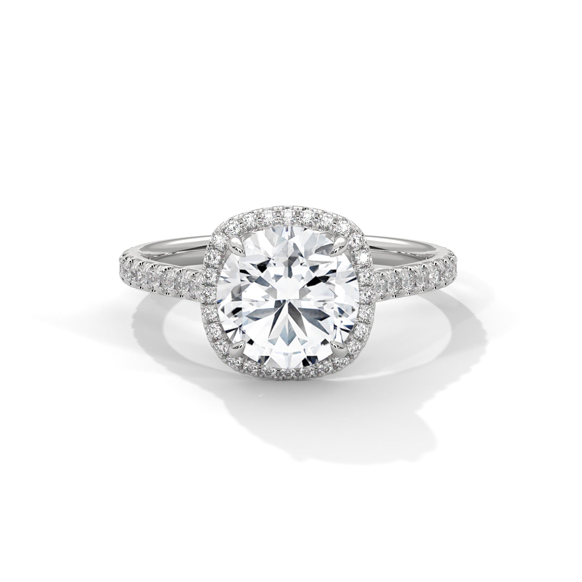 2 Carat Round Cut Lab Grown Diamond Halo Engagement Ring 4 Prong Eagle Claw Ring
