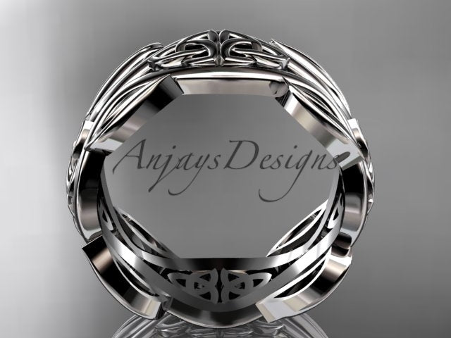 White metal Irish Celtic wedding band showing the inner band and underside detailing.