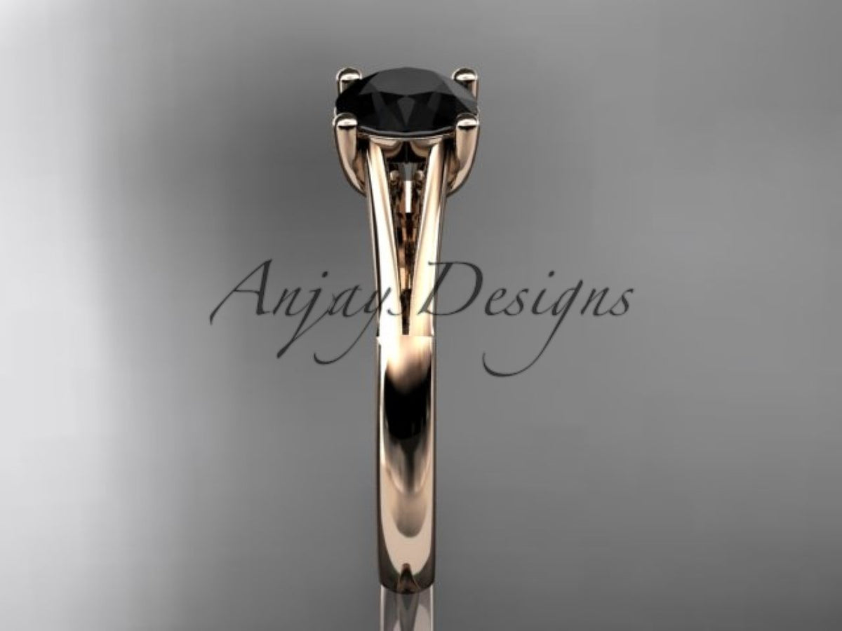 Angled view of the round black diamond solitaire setting