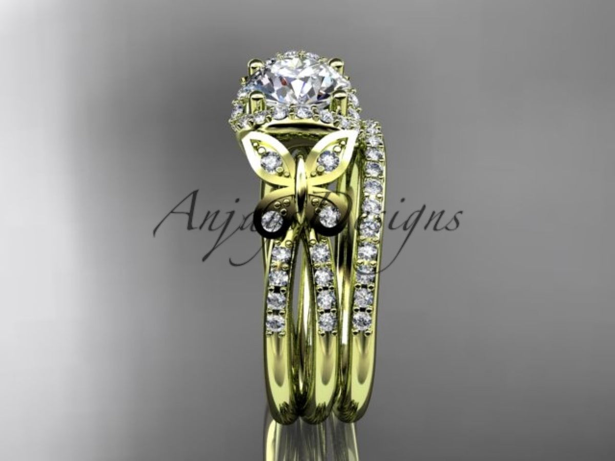 Butterfly bridal ring set with multiple diamond-accented bands