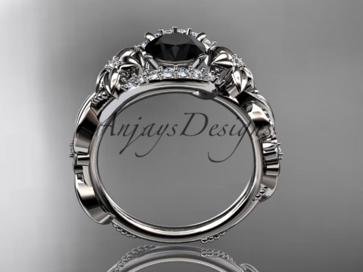 Black diamond floral engagement ring product detail in rose gold