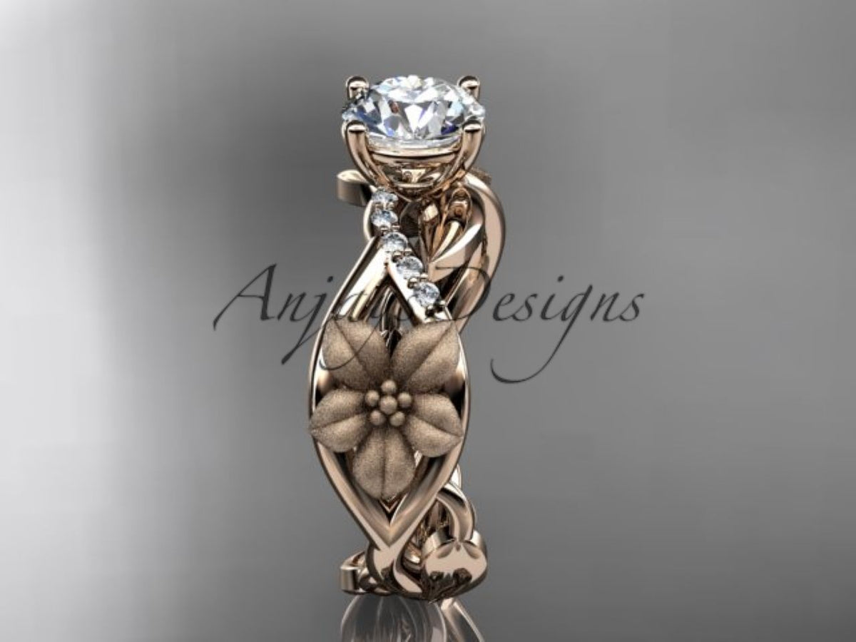 14K rose gold engagement ring with a floral setting